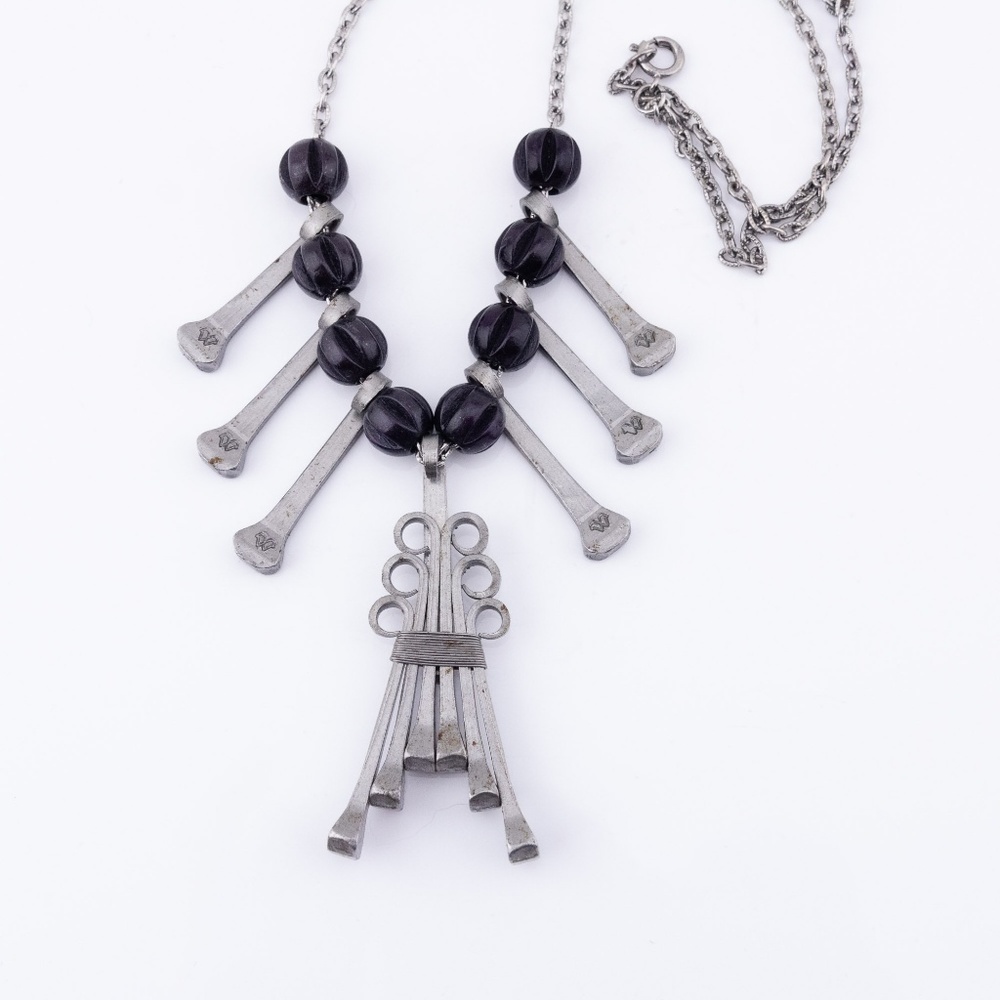 Hobnail Beaded Necklace and Pendant on Chain